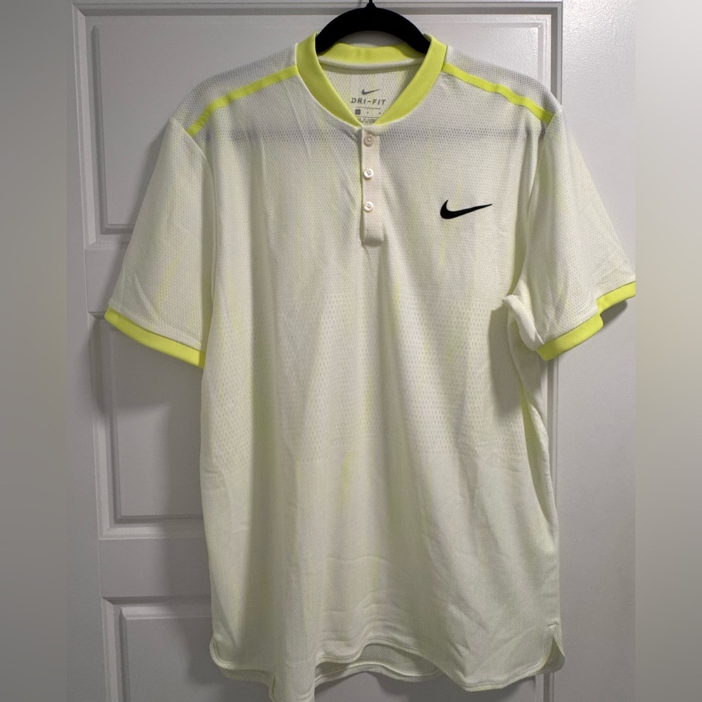 Nike Men’s Dri-FIT Shirt — White with Lime Green Details | Size L (Worn Once)
